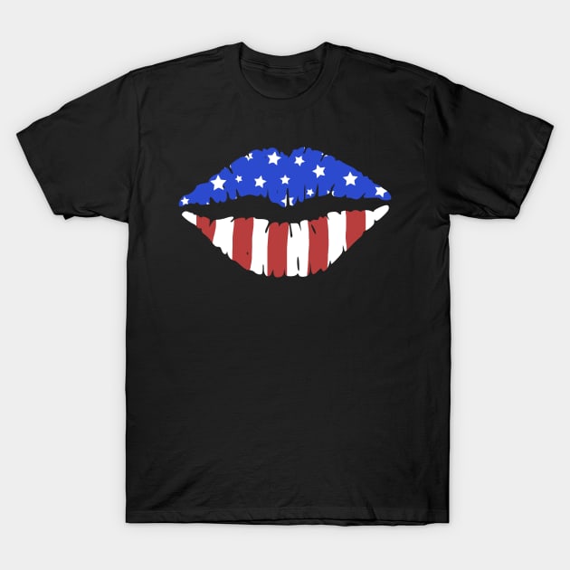 American Flag Lips  4th Of July Gift T-Shirt by Lones Eiless